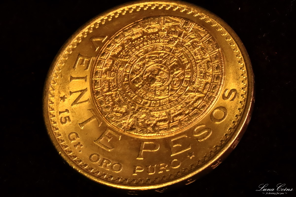 メキシコ 1917年銘オリジナル年号 20ペソ金貨 神秘のパワーアステカ